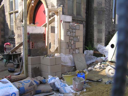 5/5/08 The exterior stone blocks and facing stones continue to be laid.